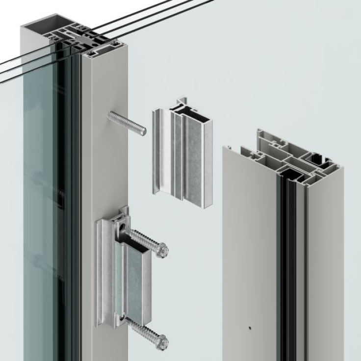 Exploded view van het aansluitprofiel van de Roma buitenjaloezie F50. Deze innovatieve oplossing maakt eenvoudige en efficiënte montage mogelijk, met een focus op gebruiksvriendelijkheid en duurzaamheid.
